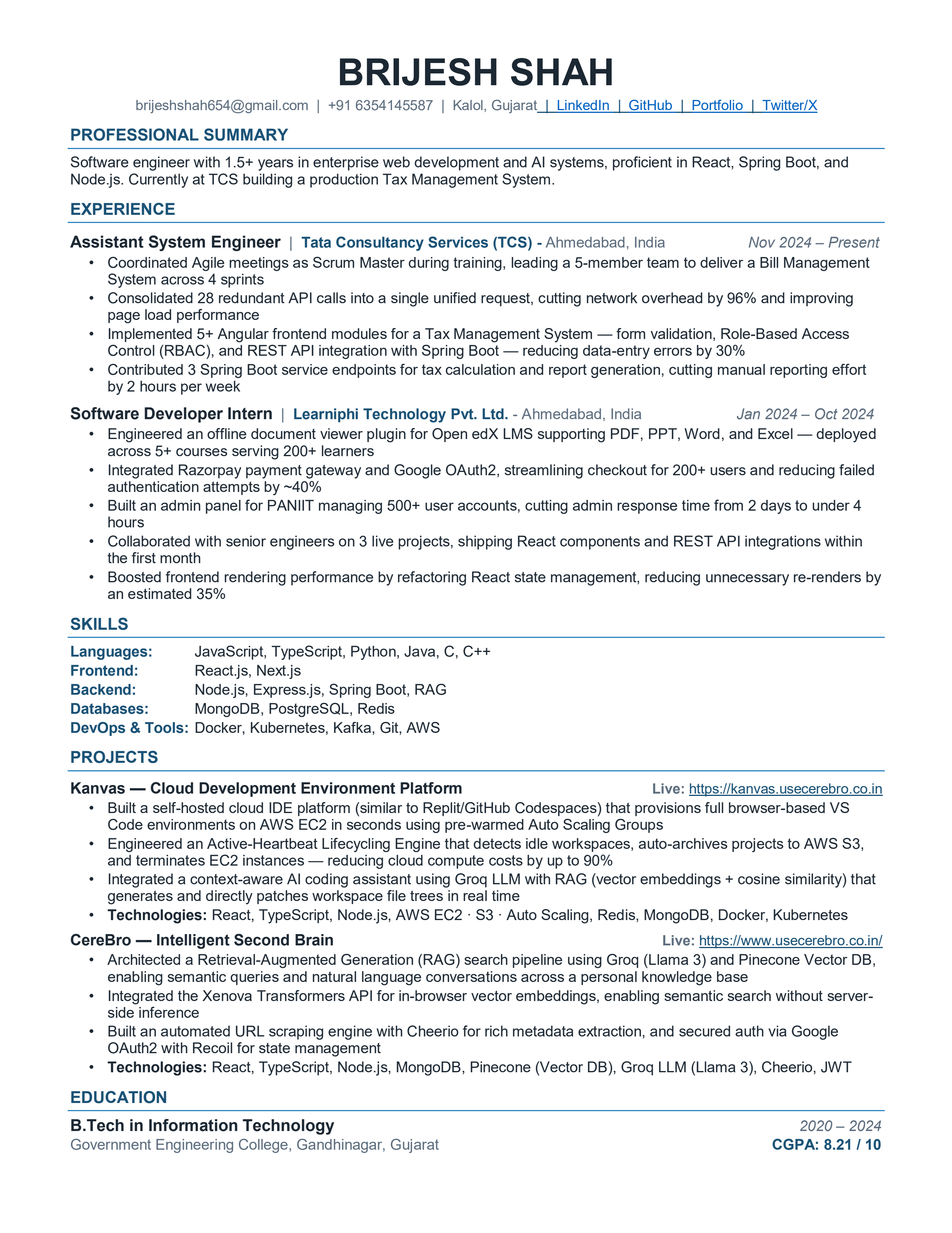 Brijesh Shah Resume